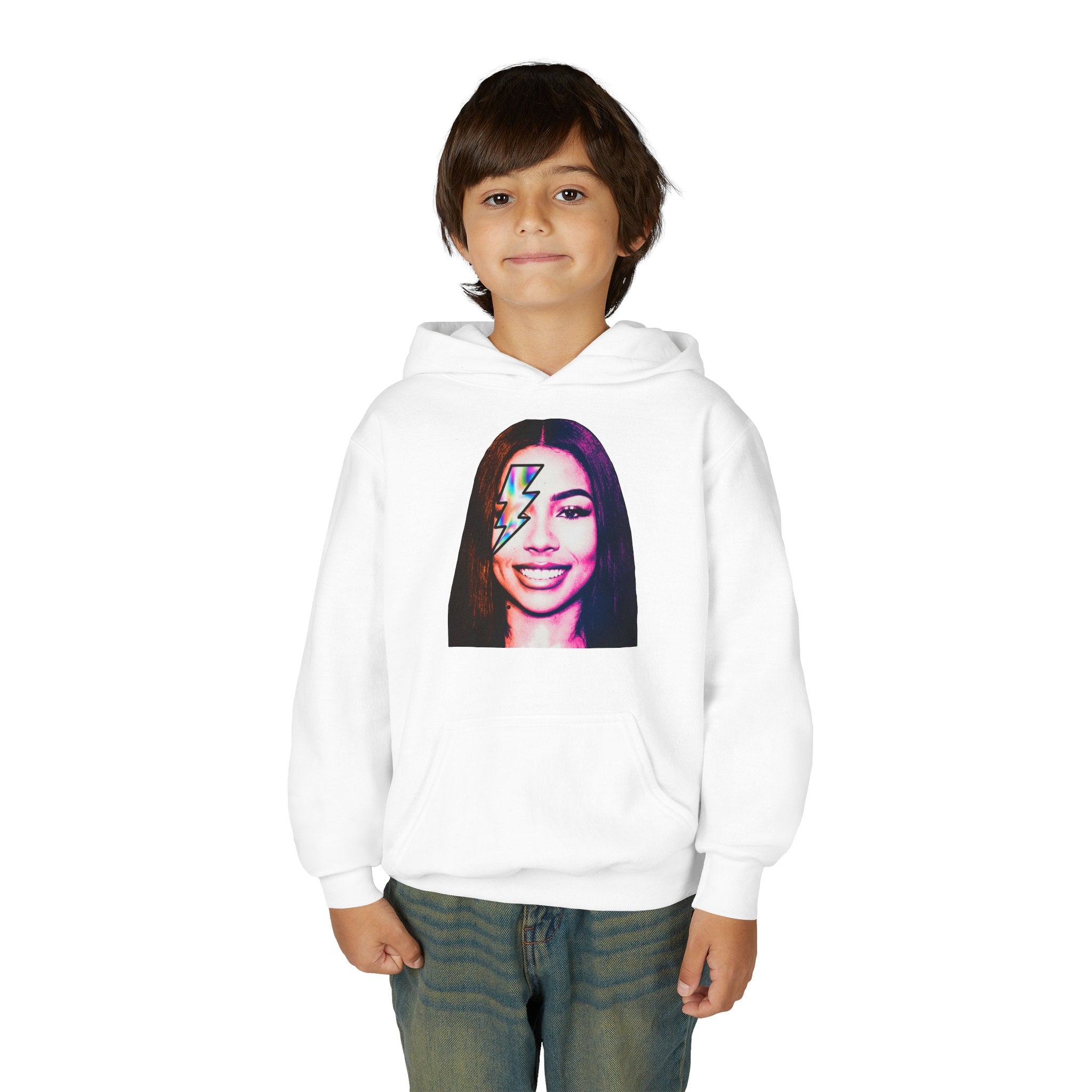 Youth Hoodie – Retro Lightning Face Graphic Pullover - Pixie Sleeze