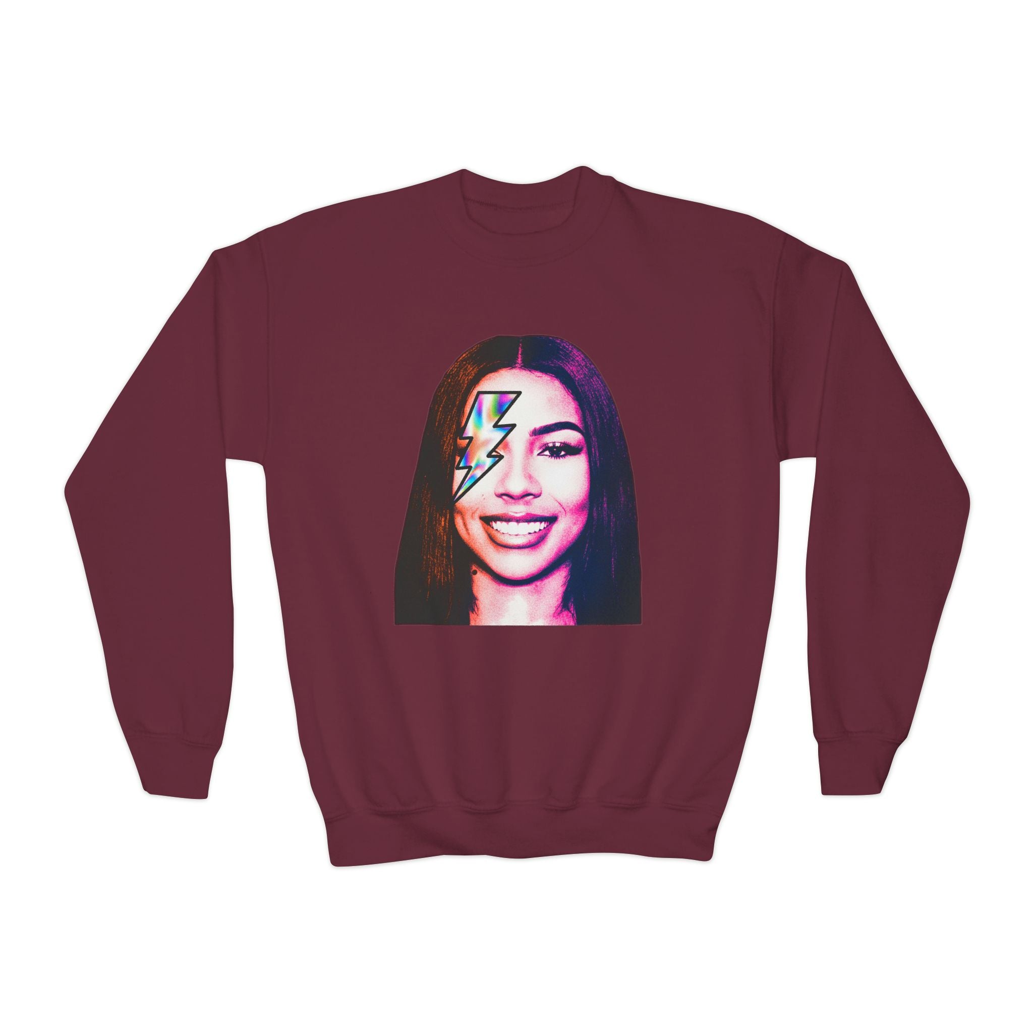 Retro Lightning Face Youth Crewneck Sweatshirt - Pixie Sleeze