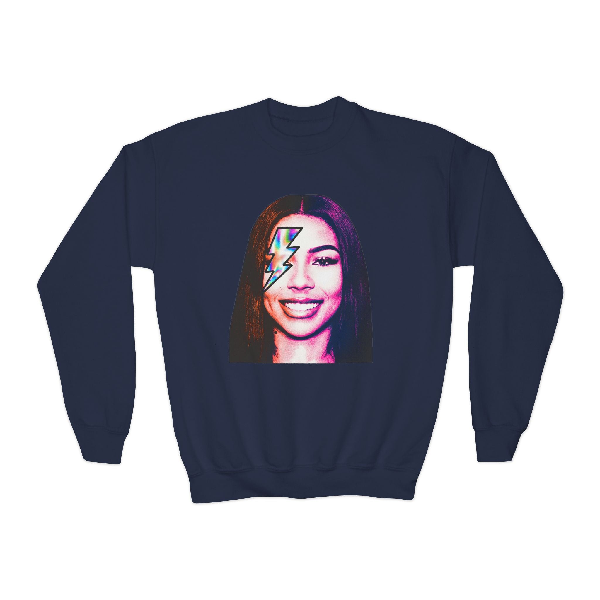 Retro Lightning Face Youth Crewneck Sweatshirt - Pixie Sleeze