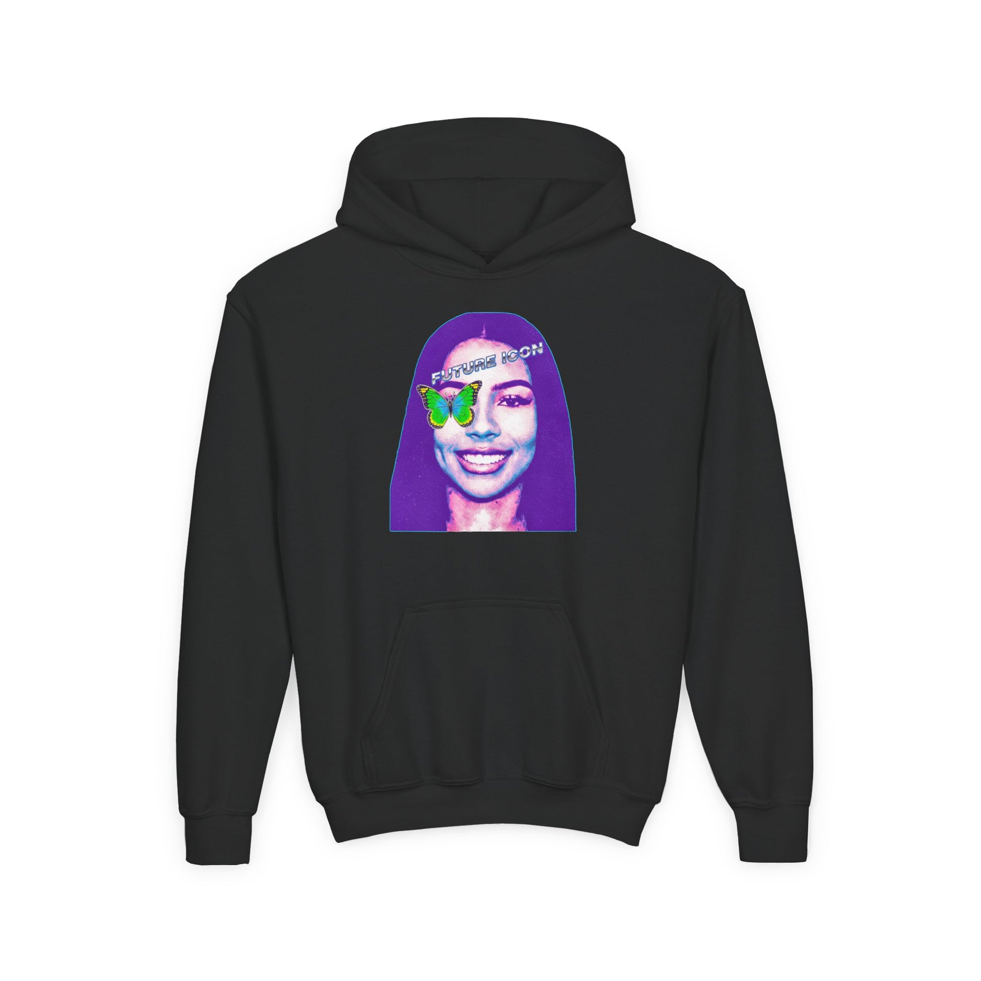 Youth Hoodie — Retro Neon Portrait "Fashion Icon" Graphic - Pixie Sleeze