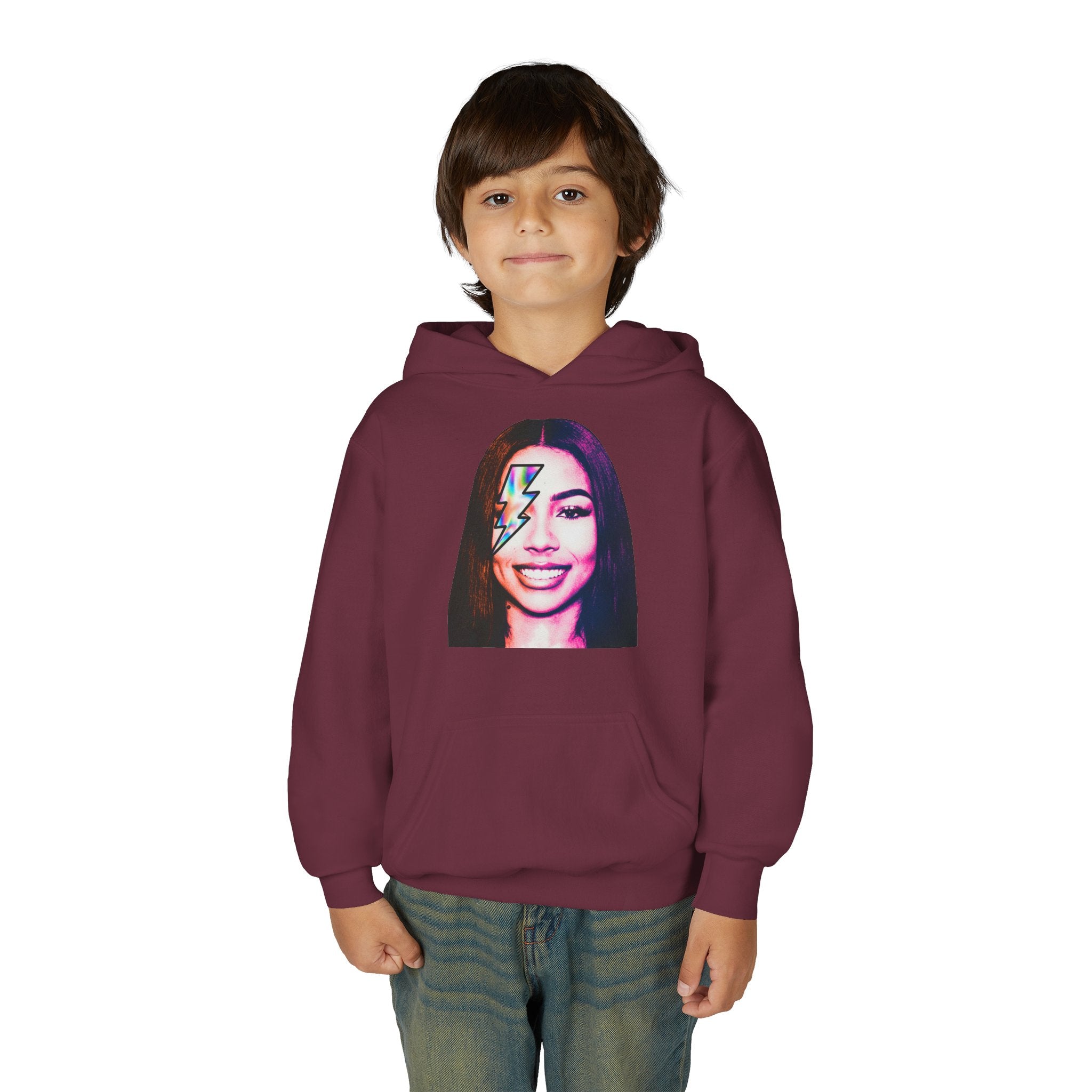 Youth Hoodie – Retro Lightning Face Graphic Pullover - Pixie Sleeze