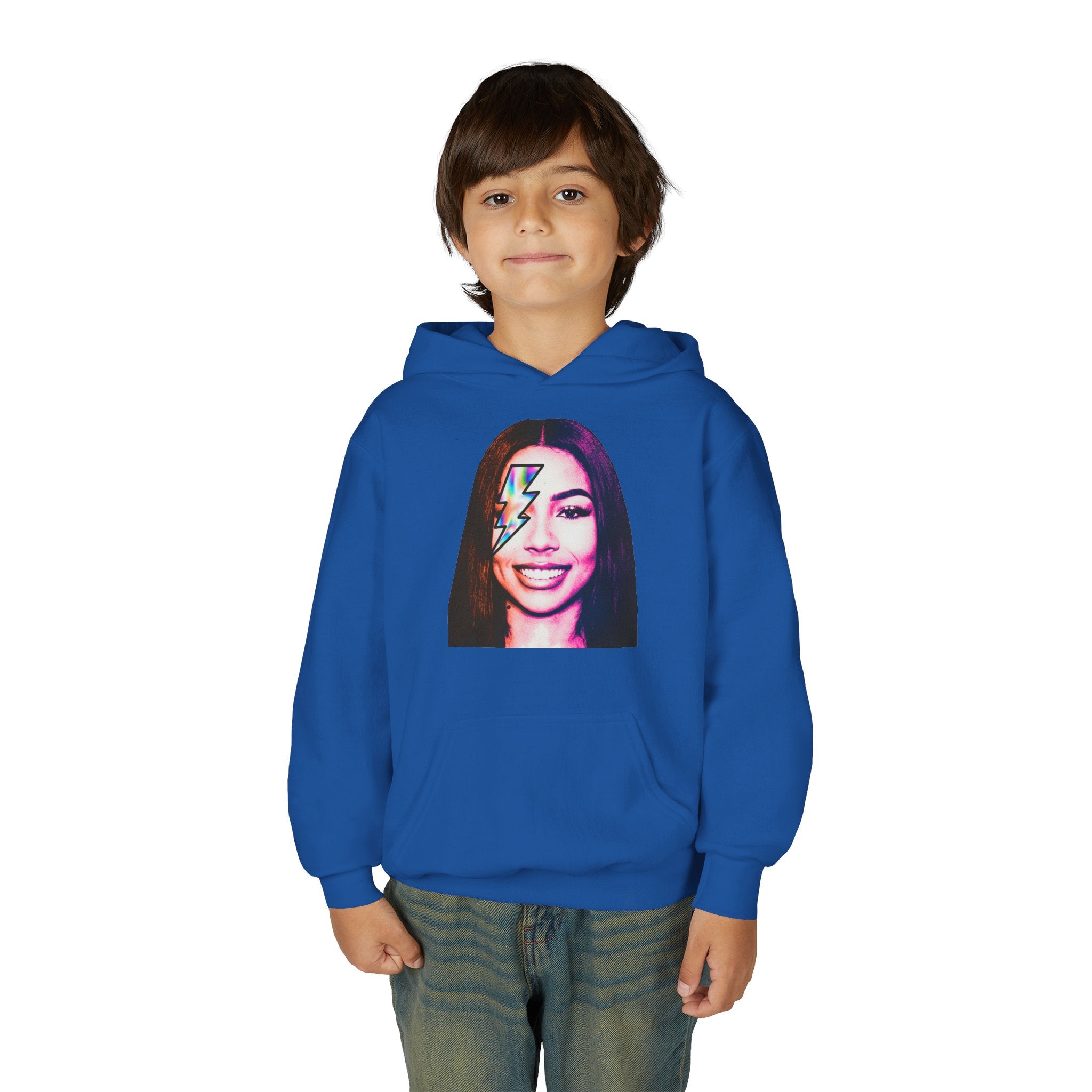 Youth Hoodie – Retro Lightning Face Graphic Pullover - Pixie Sleeze