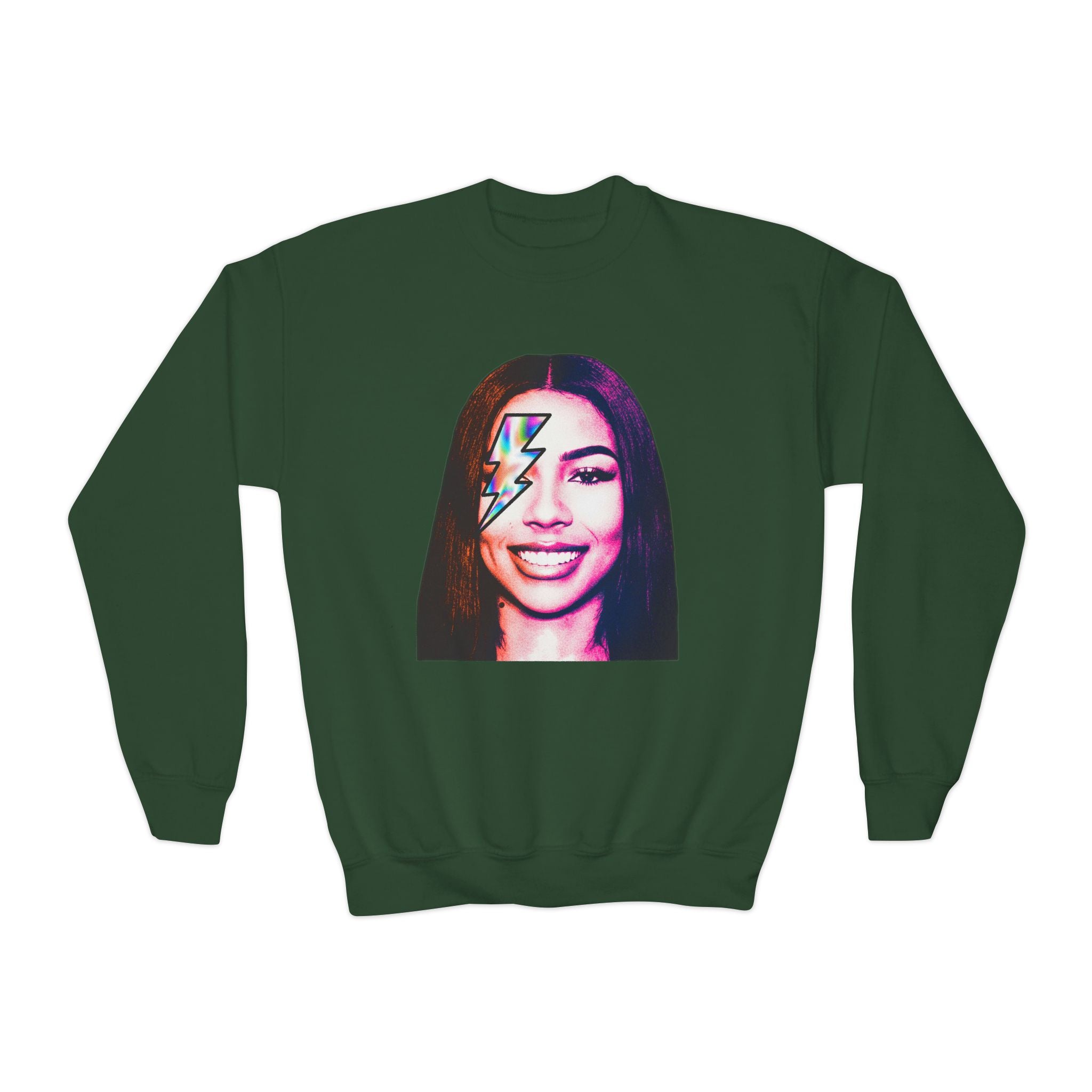 Retro Lightning Face Youth Crewneck Sweatshirt - Pixie Sleeze