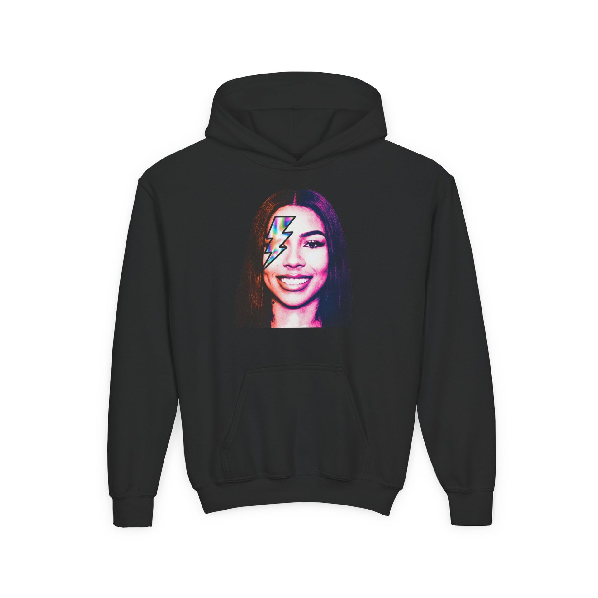 Youth Hoodie – Retro Lightning Face Graphic Pullover - Pixie Sleeze