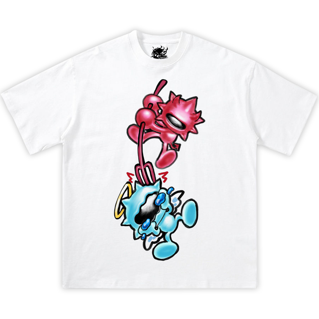 EVIL VS GOOD Airbrush Look Design Boxy Vintage Shirt Graphic Tee Streetwear Y2K