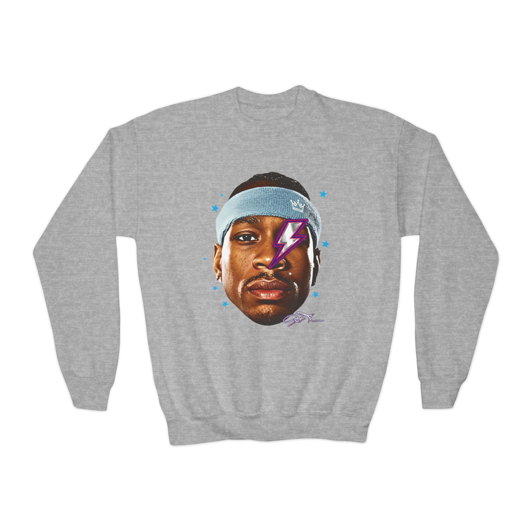 Youth Sweatshirt — Retro Lightning Face Graphic Crewneck - Pixie Sleeze