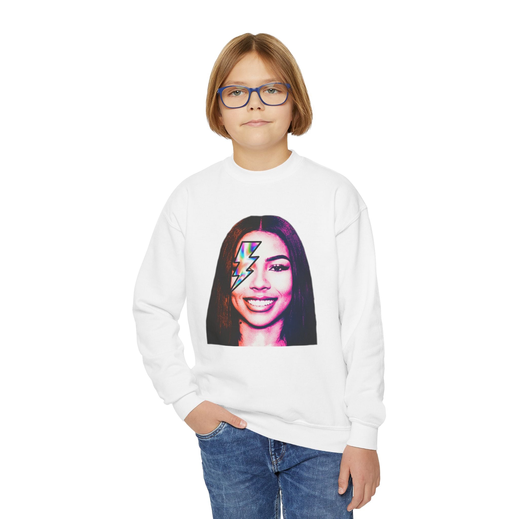 Retro Lightning Face Youth Crewneck Sweatshirt - Pixie Sleeze