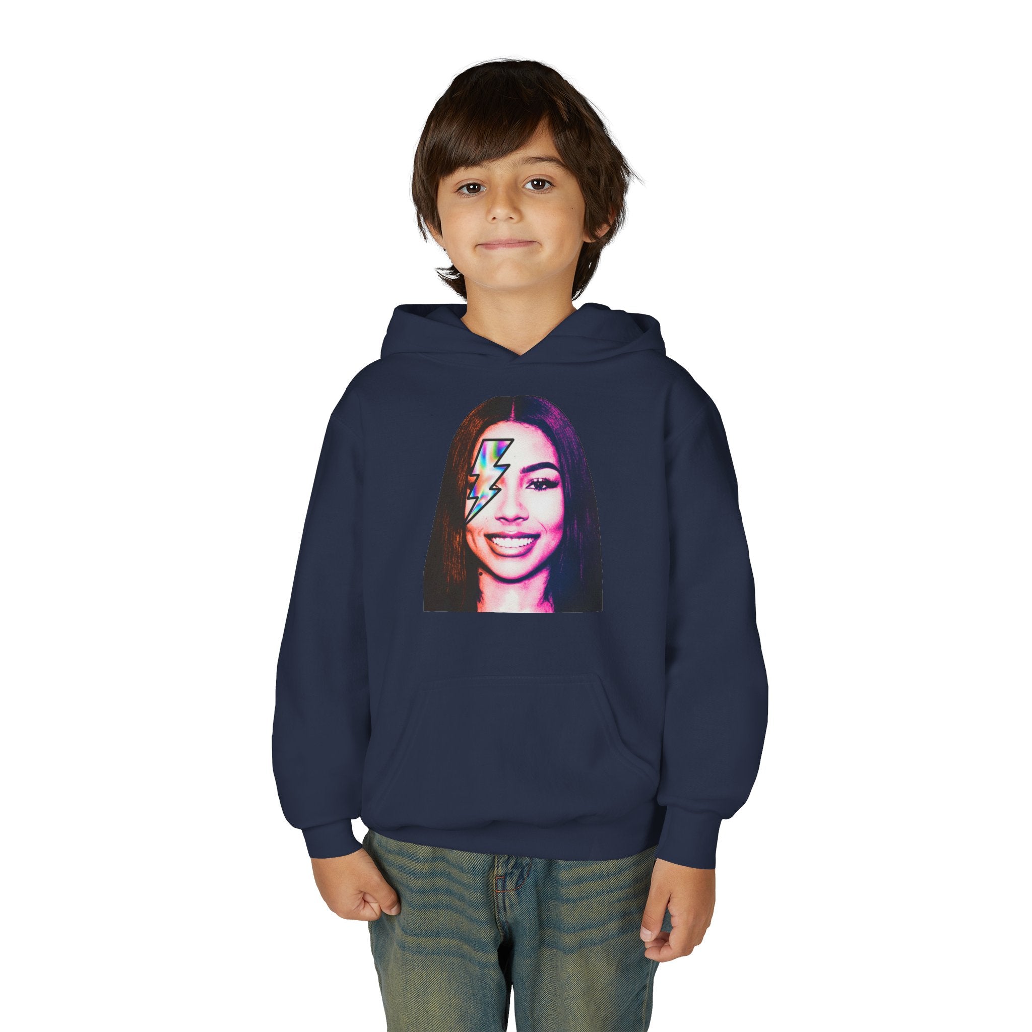 Youth Hoodie – Retro Lightning Face Graphic Pullover - Pixie Sleeze