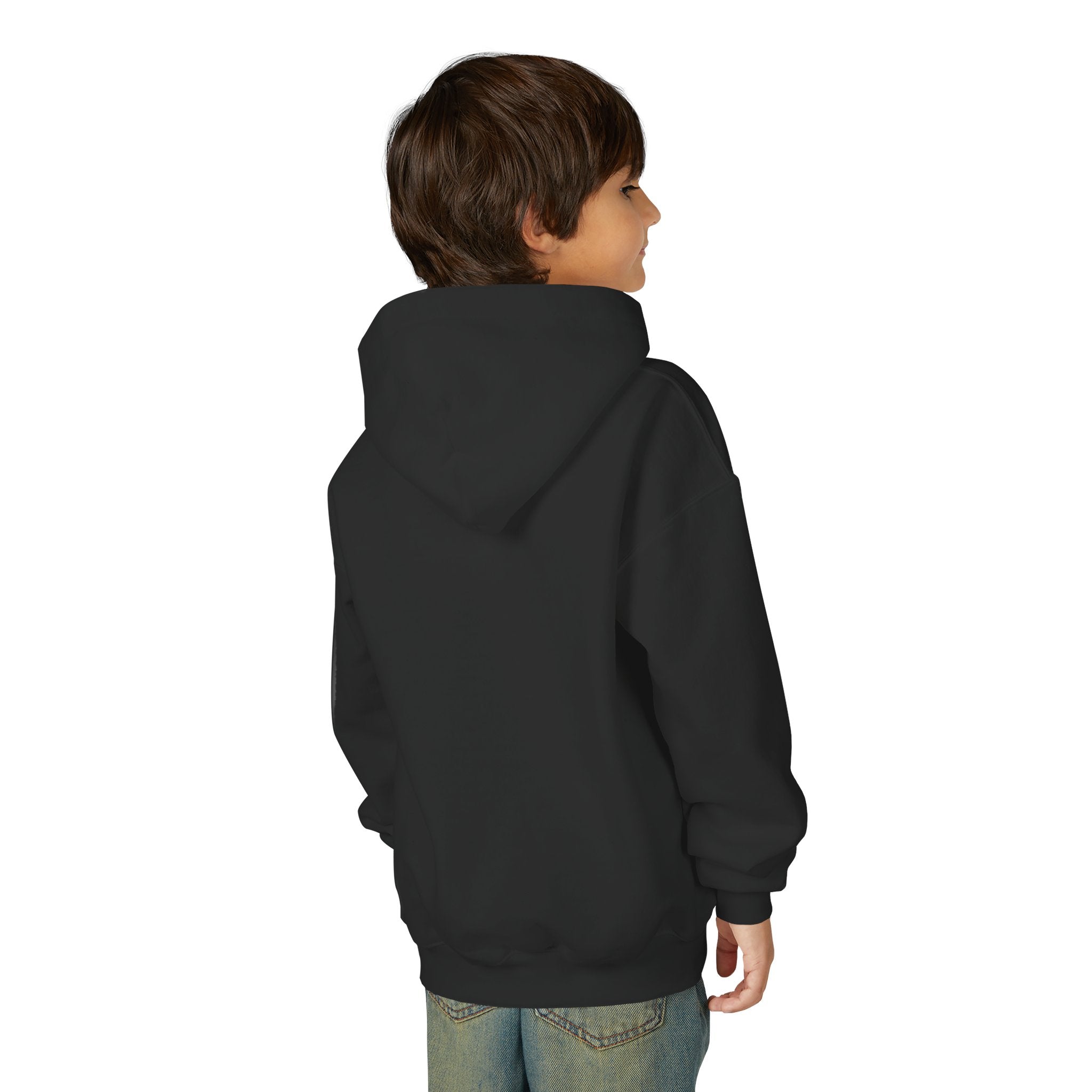 Youth Hoodie — Colorful Portrait Face Graphic with Neon Flame Accent - Pixie Sleeze