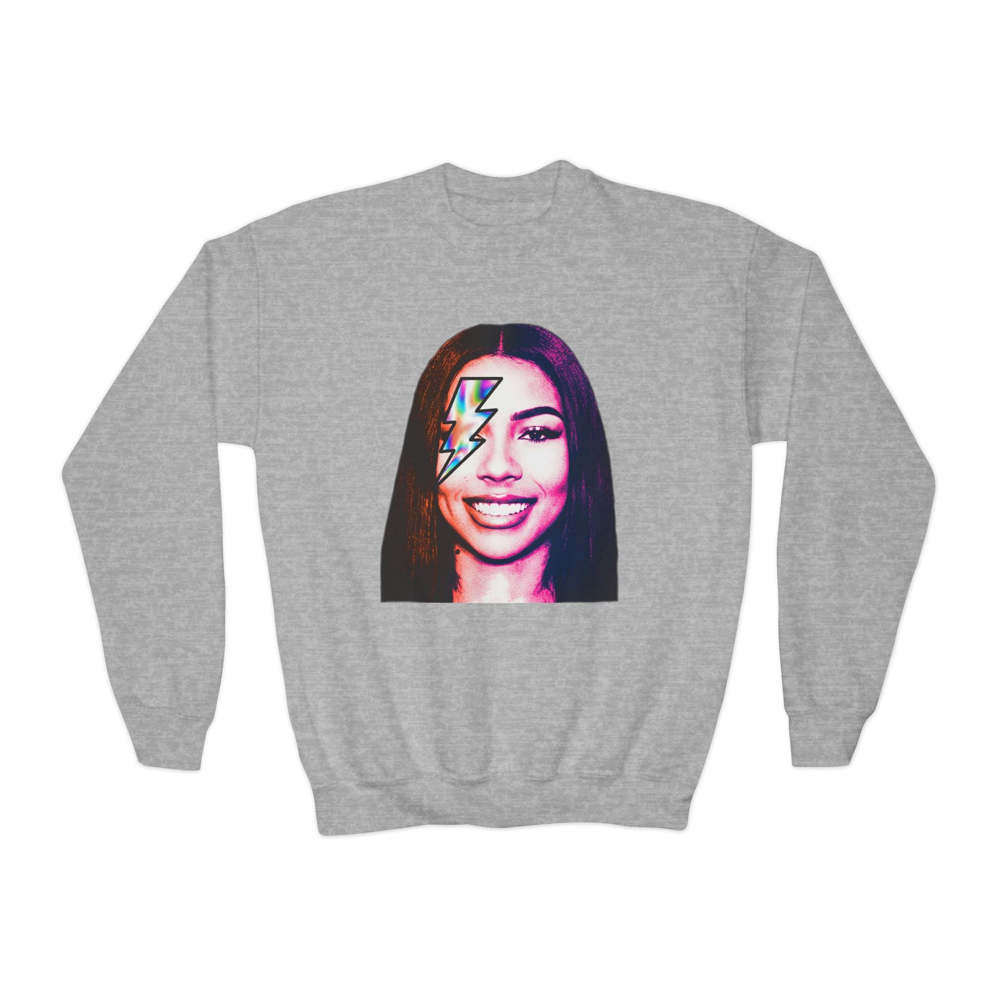 Retro Lightning Face Youth Crewneck Sweatshirt - Pixie Sleeze