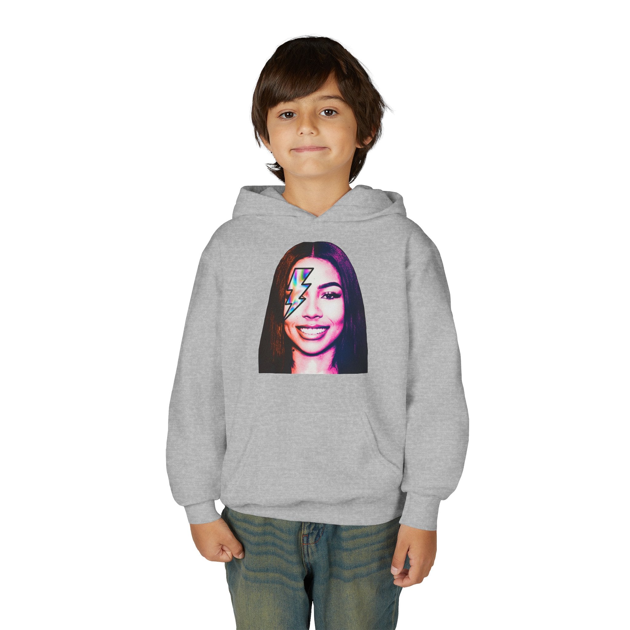 Youth Hoodie – Retro Lightning Face Graphic Pullover - Pixie Sleeze