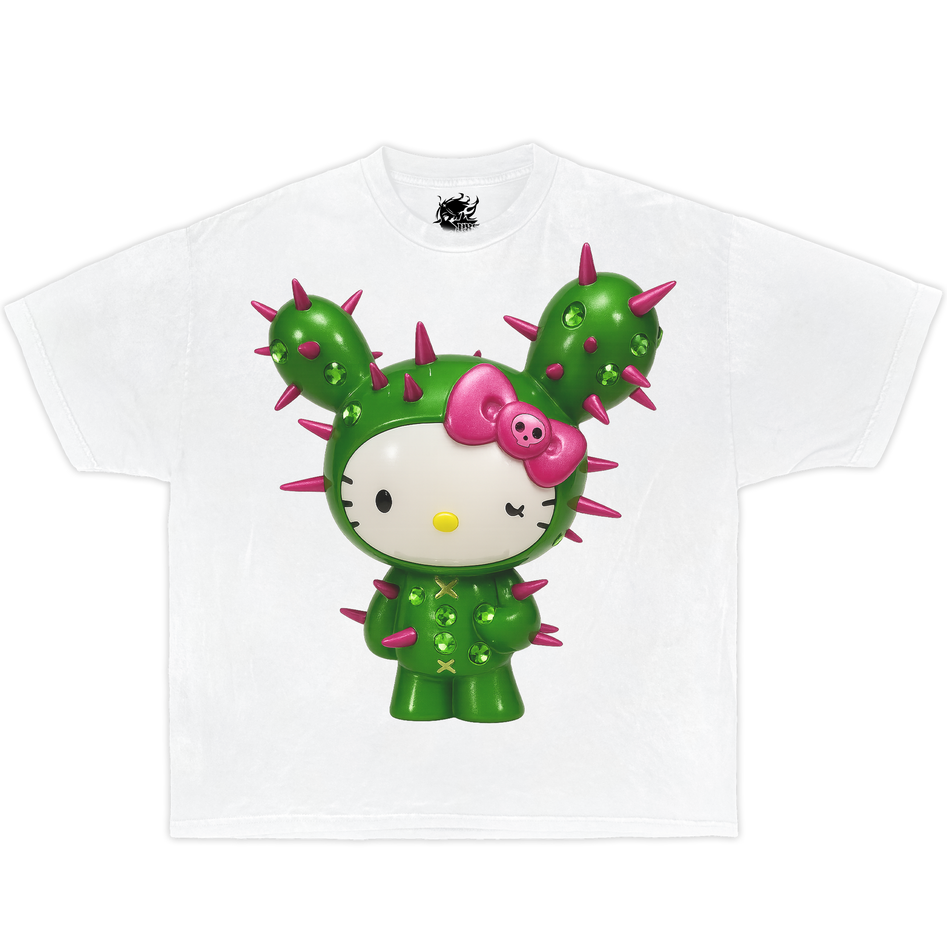 HELLO KITTY CACTUS SPIKE Boxy Vintage Shirt Graphic Cute Tees Streetwear Y2K