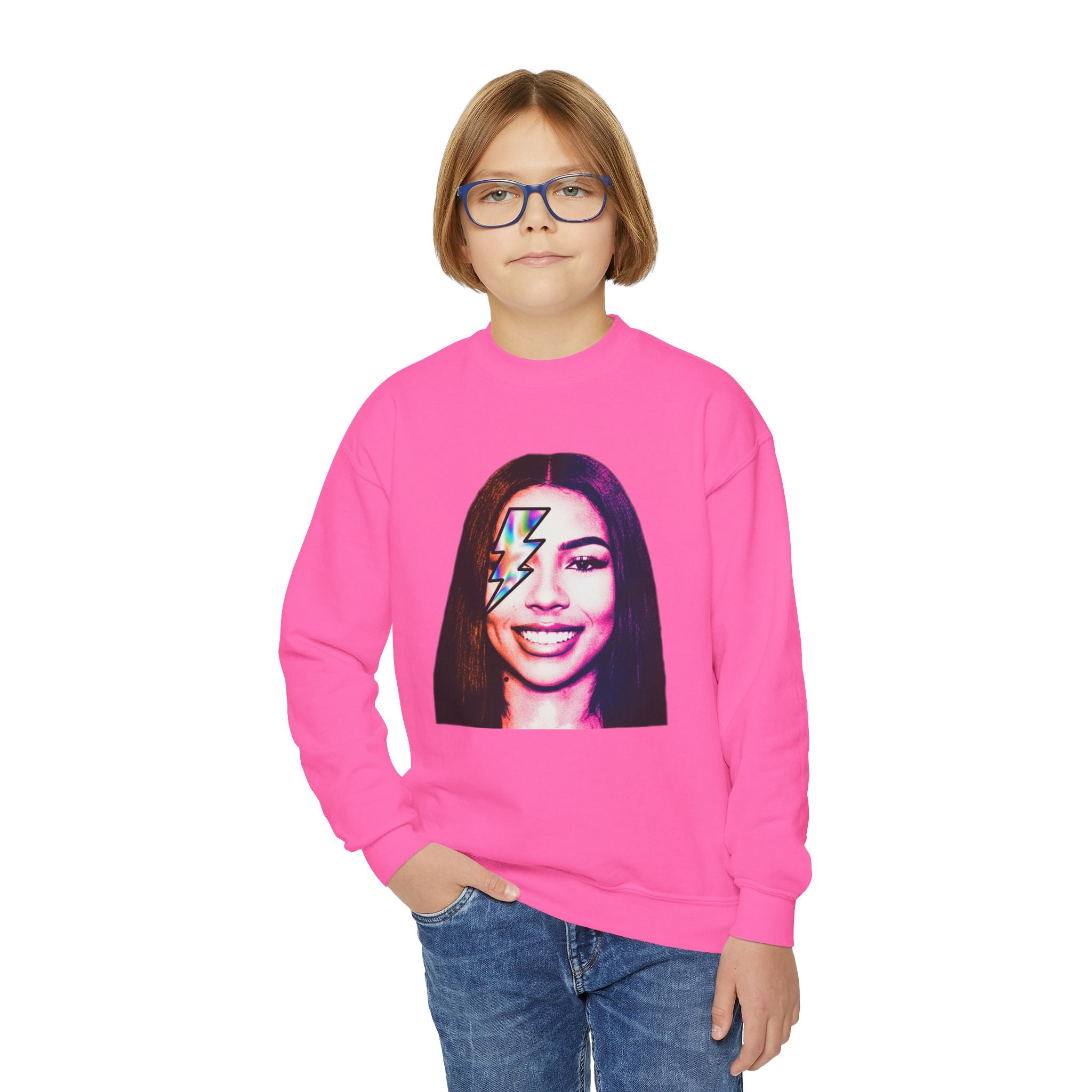 Retro Lightning Face Youth Crewneck Sweatshirt - Pixie Sleeze