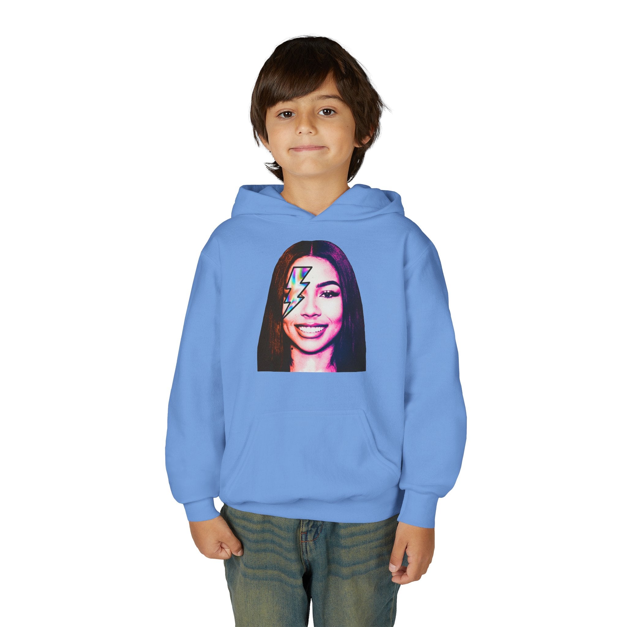 Youth Hoodie – Retro Lightning Face Graphic Pullover - Pixie Sleeze