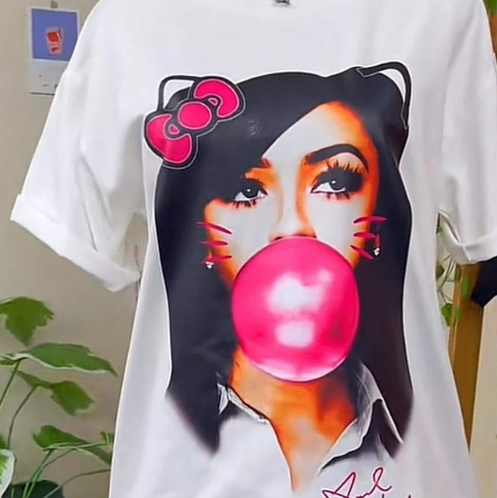 FREE THUG HELLO KITTY Boxy Vintage Shirt Graphic Tee Streetwear Y2K