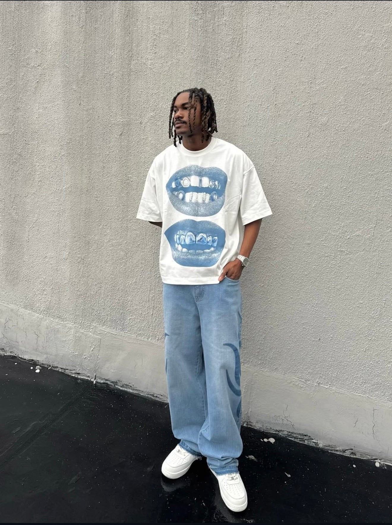 BLUE LIPS  Boxy Vintage Shirt Graphic Tee Streetwear Y2K