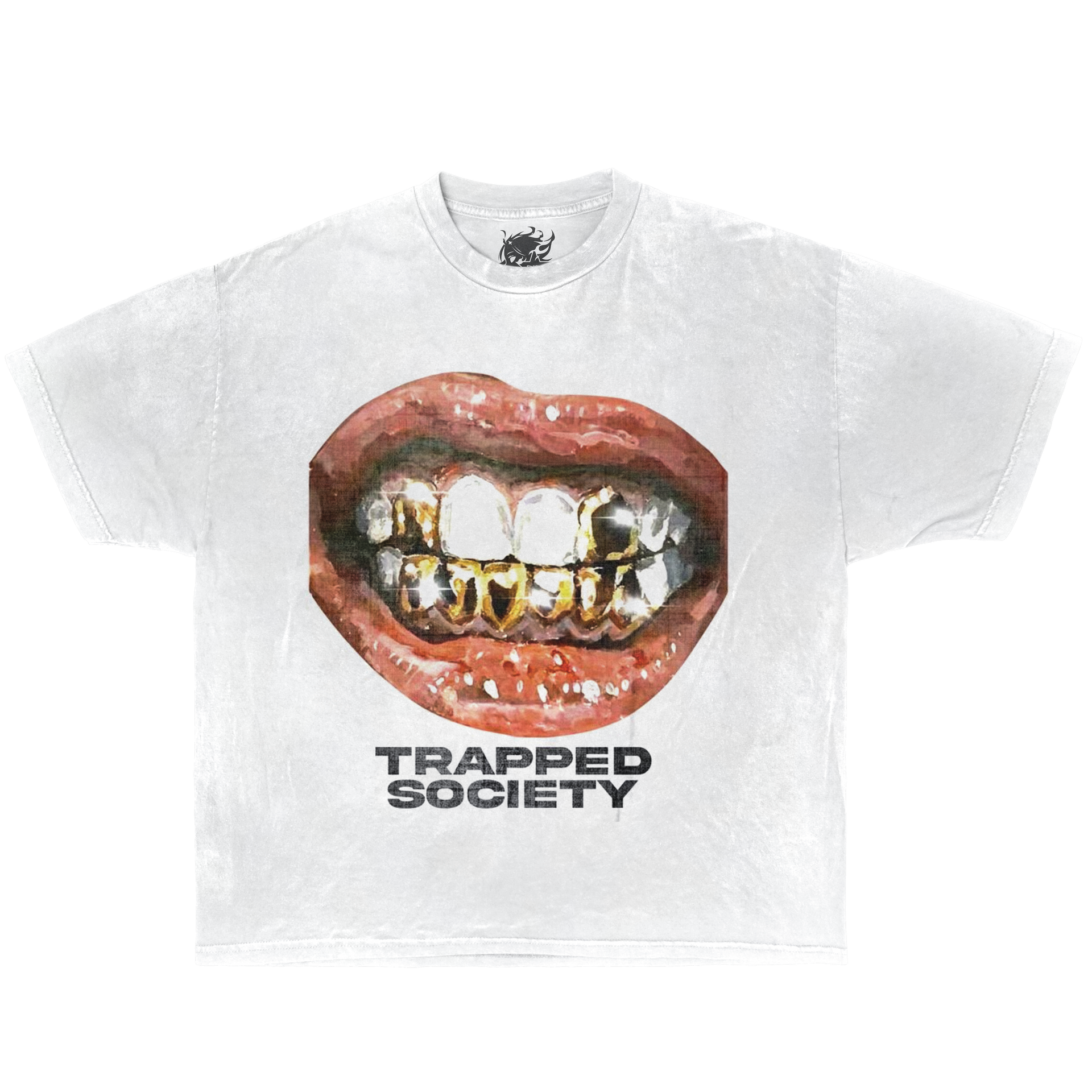 TRAPPED SOCIETY GRILLZ Boxy Vintage Shirt Graphic Tee Streetwear Y2K