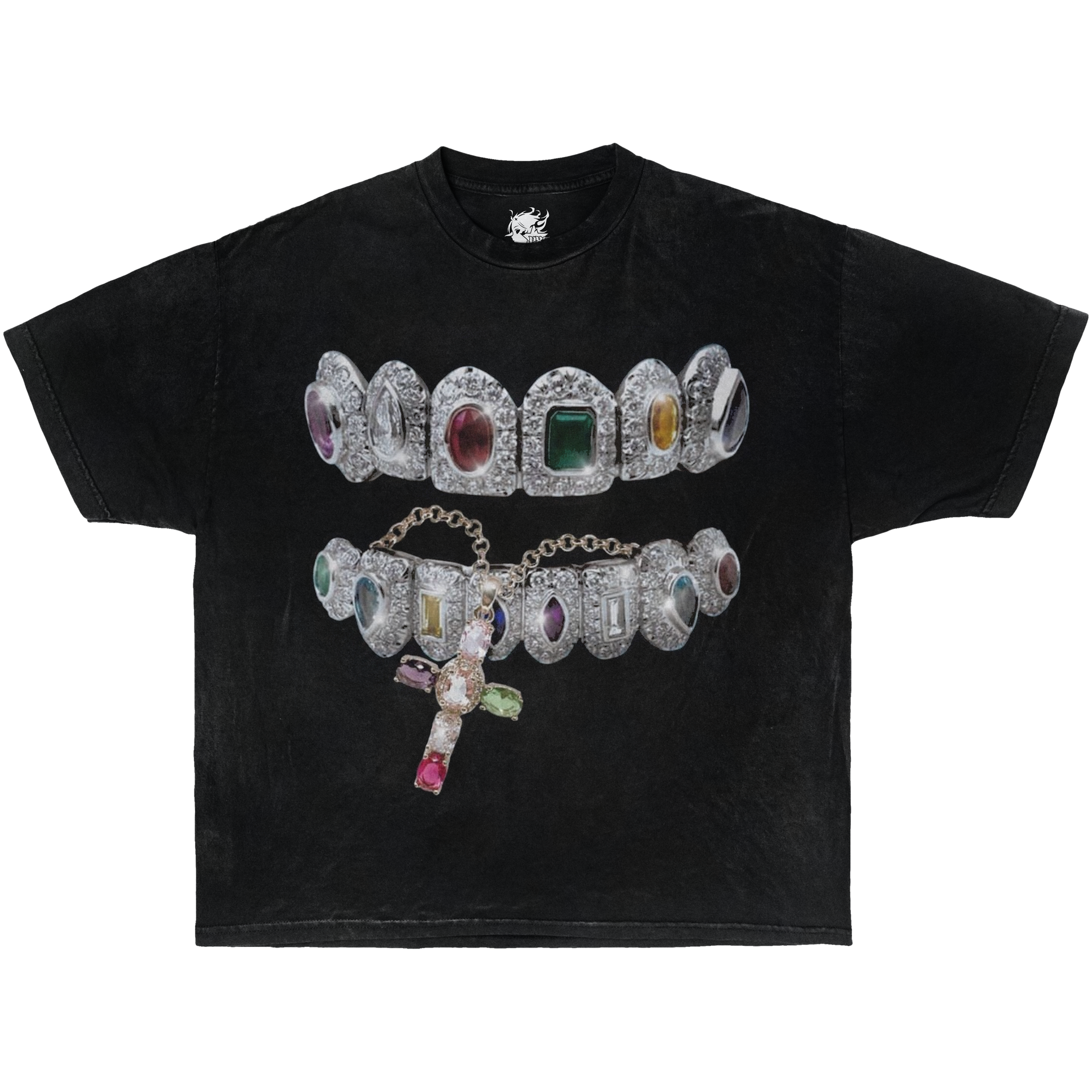 GRILLZ CROSS CHAIN Boxy Vintage Shirt Graphic Tee Streetwear Y2K