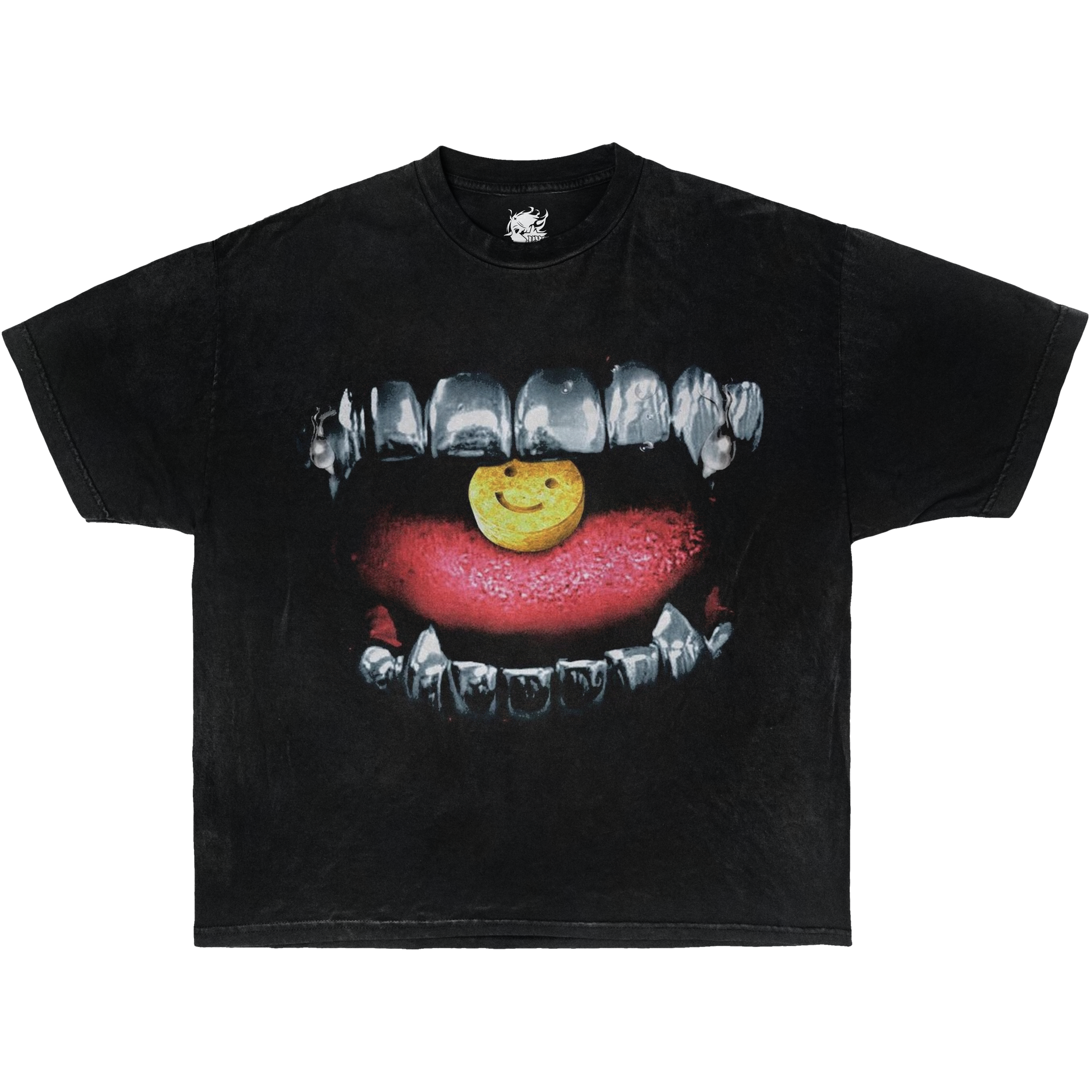 GRILLZ SMILE PILL MOUTH Boxy Vintage Shirt Graphic Tee Streetwear Y2K
