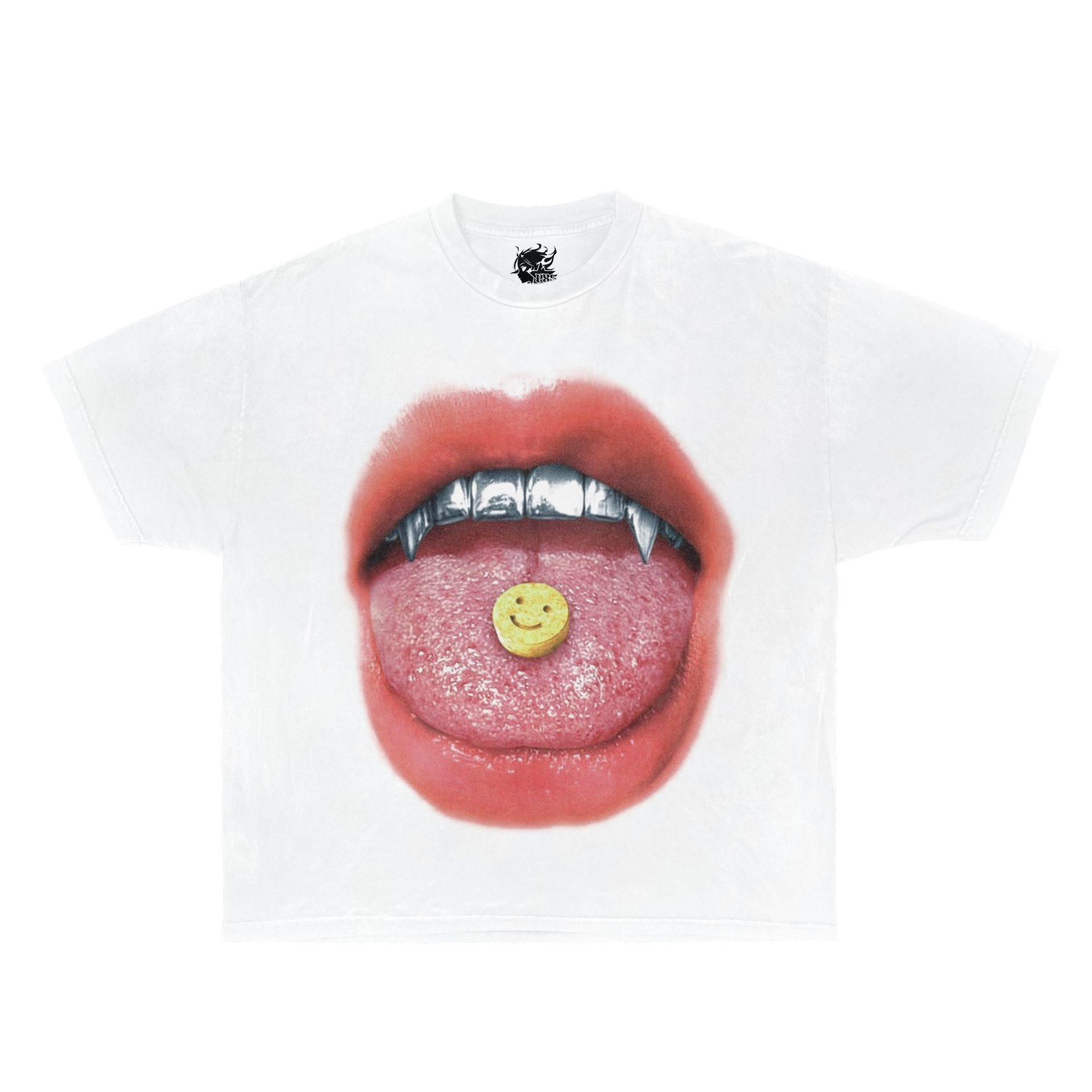 HAPPY PILL GRILLZ MOUTH Boxy Vintage Shirt Graphic Tee Streetwear Y2K